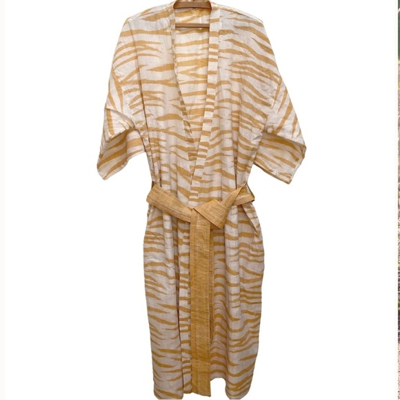 Umbre & Ochre yellow zebra striped robe size S - Picture 2 of 6